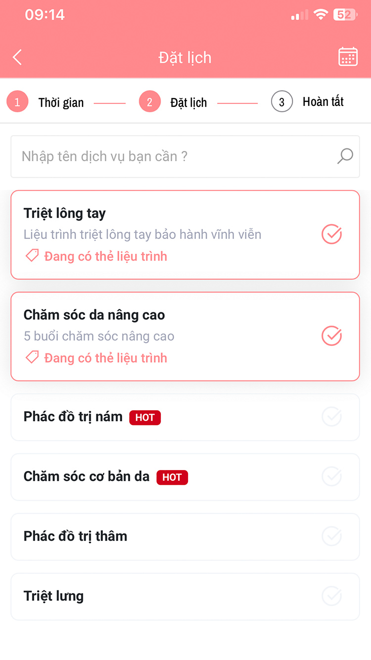 Chọn dịch vụ